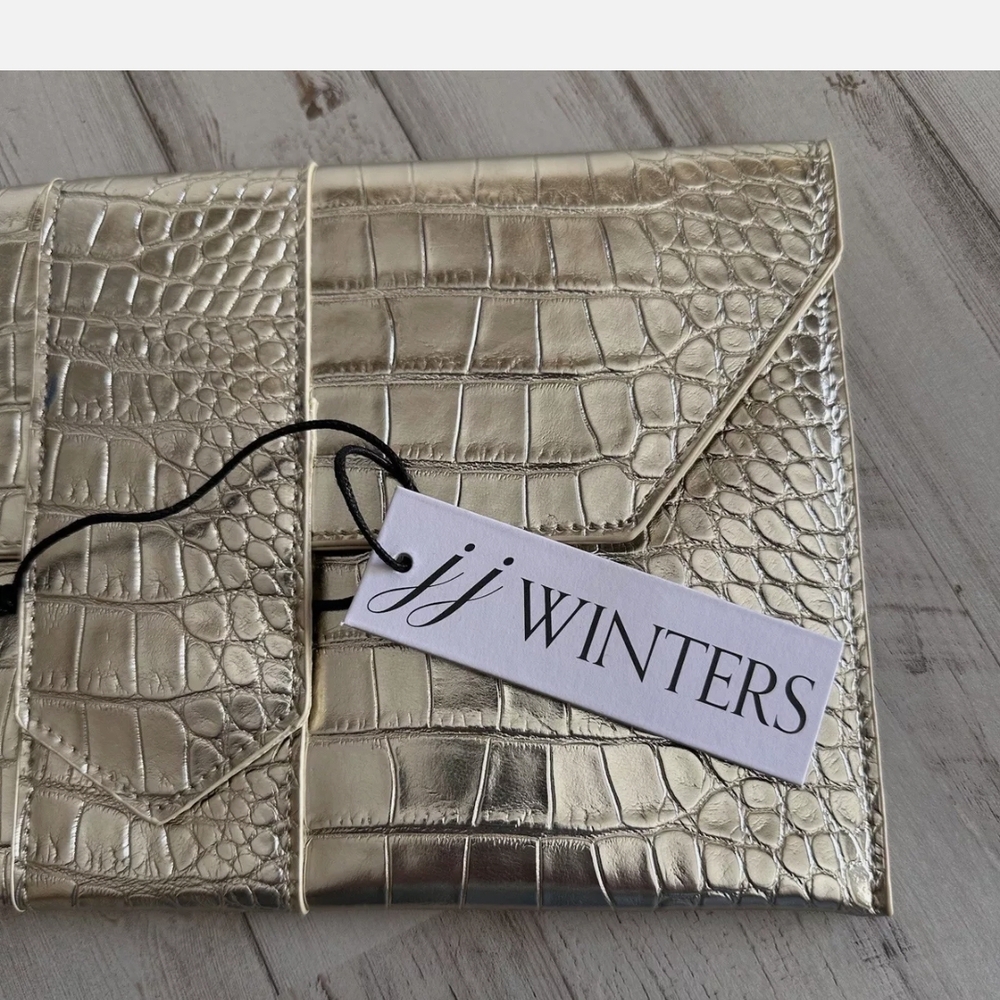 Elegant Gold Crocodile-Embossed Clutch - Picture 3 of 5